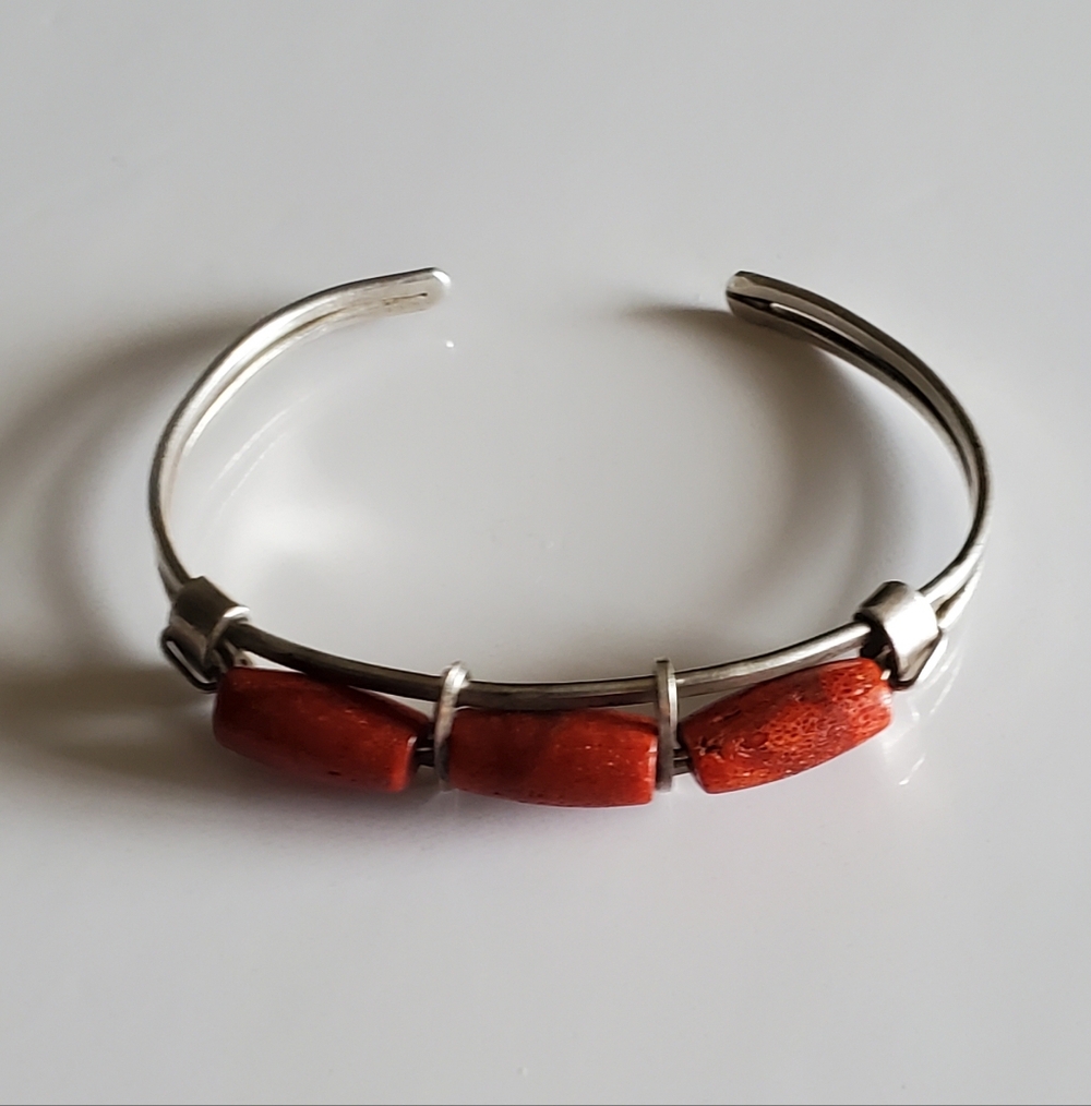 Antique Sterling Silver Corals Bangle